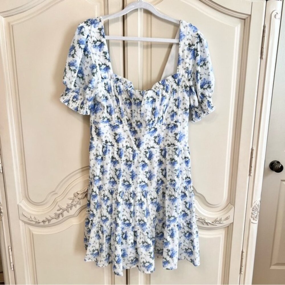 NWT Trixxi Mini Floral Dress, Blue & White, Size XL